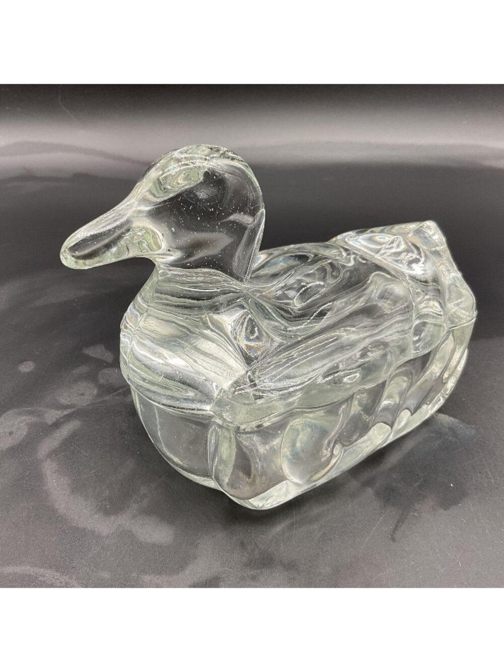 Vintage LE Smith Clear Glass Duck Goose Trinket Box Keepsake Dish 5.5"L x 4.5"H